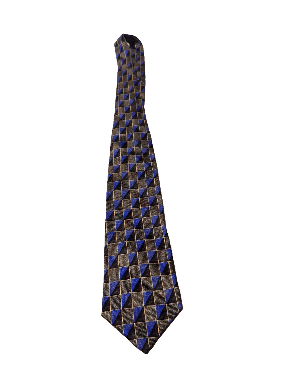 Ermenegildo Zegna Neck Tie Mens Blue Black Slik Geometric Triangle Checkered